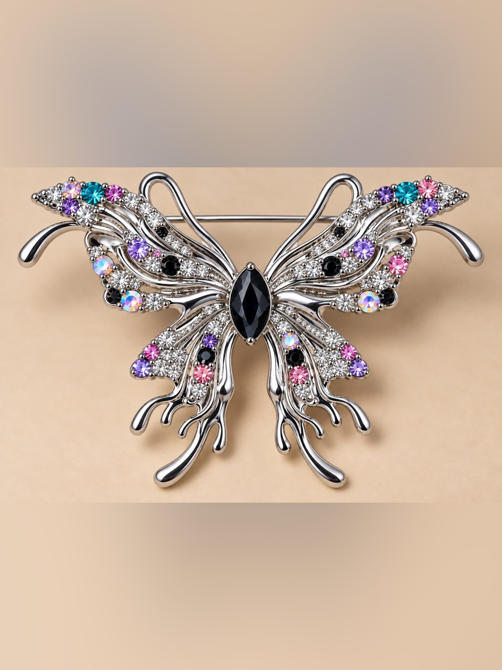 Crystal Butterfly Brooch Pin - Multicolor